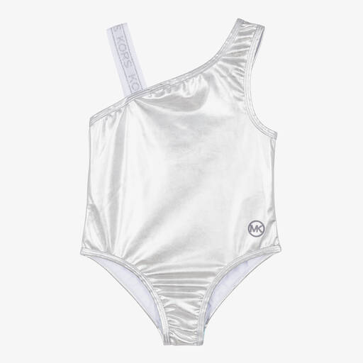 Michael Kors Kids-Girls Metallic Silver Logo Swimsuit | Childrensalon Outlet