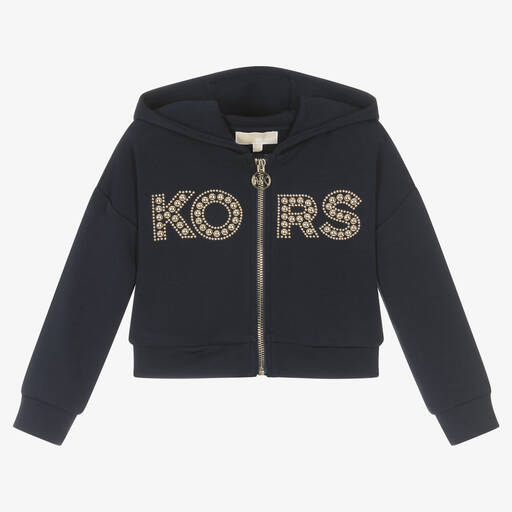 Michael Kors Kids-Girls Navy Blue Studded Zip-Up Hoodie | Childrensalon Outlet