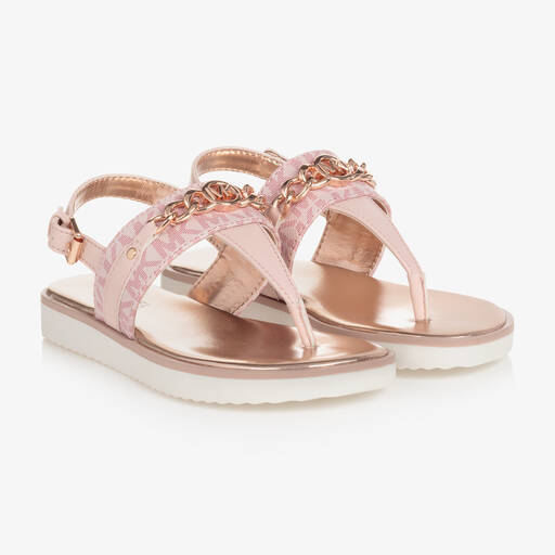 Michael Kors Kids-Girls Pink Faux Leather Logo Sandals  | Childrensalon Outlet