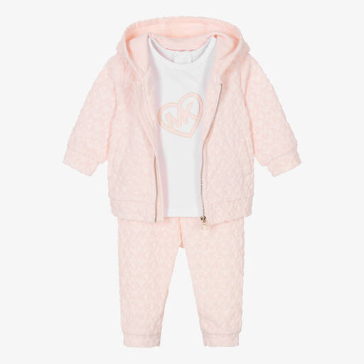 Michael Kors Kids-Girls Pink & White Monogram Tracksuit Set | Childrensalon Outlet