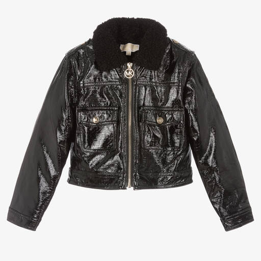 Michael Kors Kids-Glänzende schwarze Kunstlederjacke für Mädchen | Childrensalon Outlet