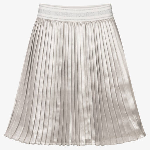 Michael Kors Kids-Girls Silver Pleated Logo Skirt | Childrensalon Outlet