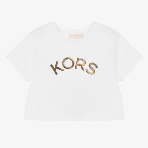 Michael Kors Kids-Weißes Baumwoll-T-Shirt für Mädchen | Childrensalon Outlet