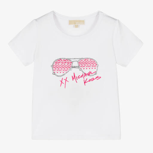 Michael Kors Kids-Белая хлопковая футболка с пайетками | Childrensalon Outlet