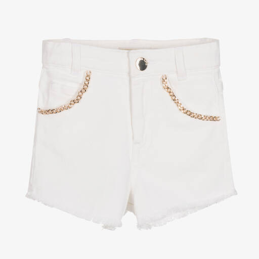 Michael Kors Kids-Girls White Denim & Gold Chain Shorts  | Childrensalon Outlet