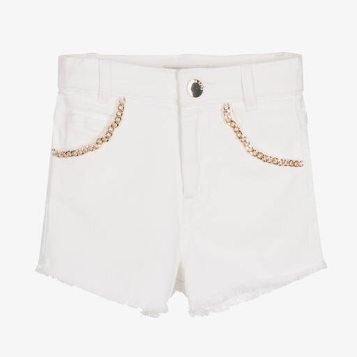Michael Kors Kids-Белые джинсовые шорты с золотистой цепочкой | Childrensalon Outlet