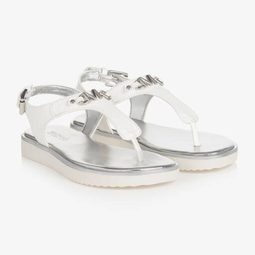 Michael Kors Kids-Girls White Faux Leather Logo Sandals | Childrensalon Outlet