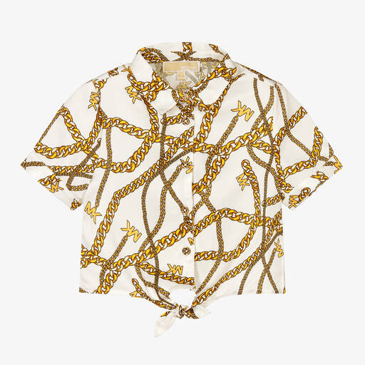 Michael Kors Kids-Bluse mit Ketten-Print in Weiß/Gold | Childrensalon Outlet