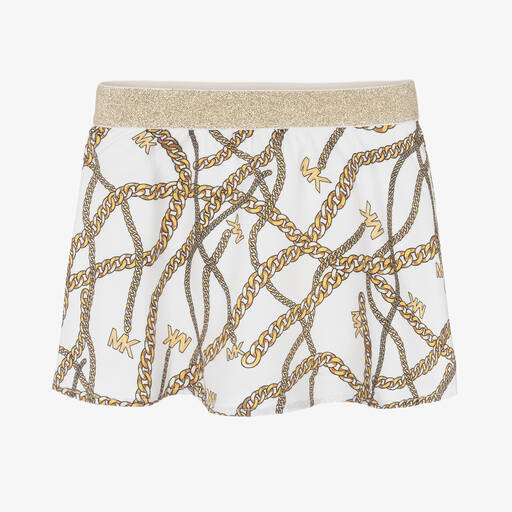 Michael Kors Kids-Girls White & Gold Chain Logo Skirt | Childrensalon Outlet