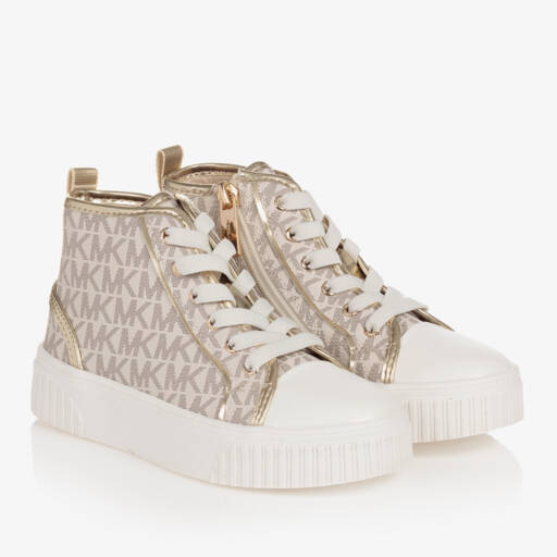 Michael Kors Kids-Girls White & Gold High-Top Trainers | Childrensalon Outlet