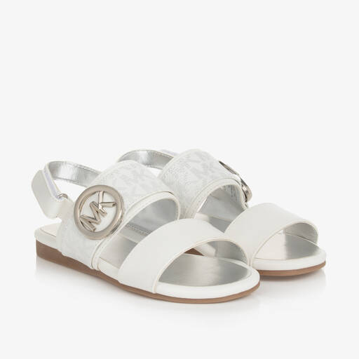 Michael Kors Kids-صندل بشريط لاصق جلد صناعي لون أبيض للبنات | Childrensalon Outlet