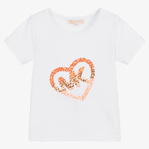 Michael Kors Kids-Белая футболка с сердцем из пайеток | Childrensalon Outlet