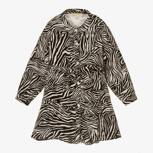 Michael Kors Kids-Robe-chemise ivoire et noire à imprimé zébré | Childrensalon Outlet
