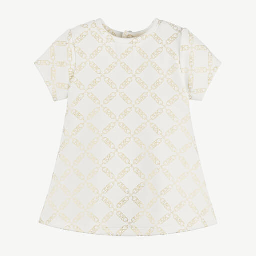 Michael Kors Kids-Ivory Gold Foil Logo Dress | Childrensalon Outlet