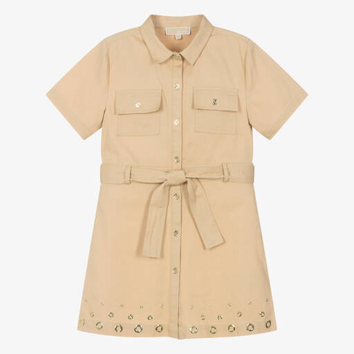 Michael Kors Kids-فستان قطن تويل لون بيج للمراهقات | Childrensalon Outlet