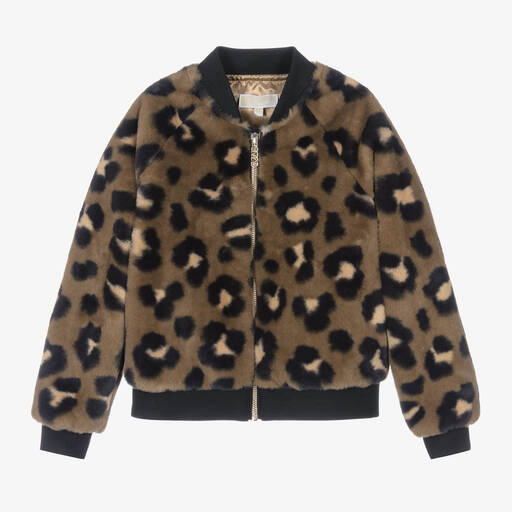 Michael Kors Kids-Teen Girls Beige Leopard Faux Fur Jacket | Childrensalon Outlet