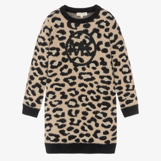 Michael Kors Kids-Beiges Teen Leoparden-Pulloverkleid | Childrensalon Outlet