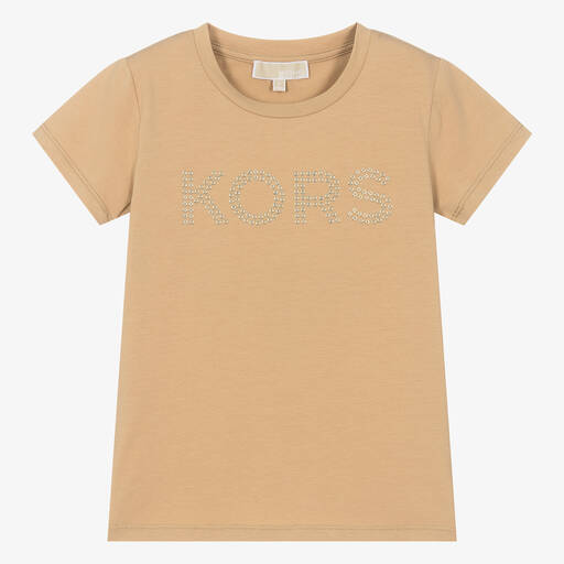 Michael Kors Kids-Teen Girls Beige Studded Cotton T-Shirt | Childrensalon Outlet