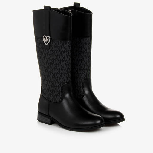 Michael Kors Kids-Hohe Teen Stiefel aus schwarzem Kunstleder für Mädchen | Childrensalon Outlet