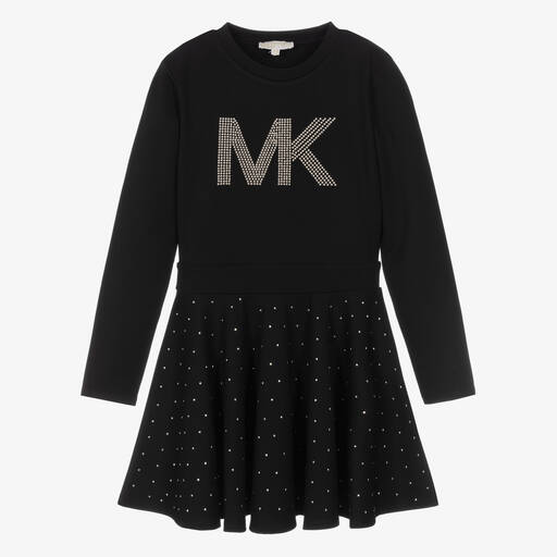 Michael Kors Kids-فستان تينز بناتي فيسكوز جيرسي لون أسود | Childrensalon Outlet