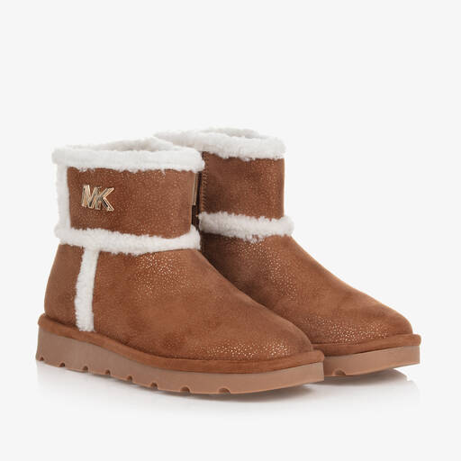 Michael Kors Kids-Коричневые полусапожки из искусственной замши с золотистыми деталями | Childrensalon Outlet