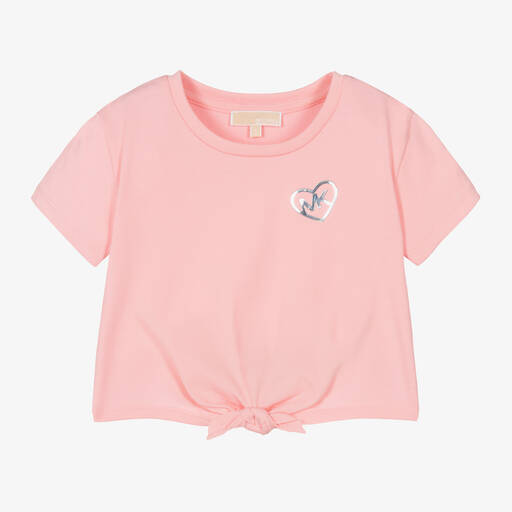 Michael Kors Kids-تيشيرت قصير تينز بناتي قطن جيرسي لون زهري | Childrensalon Outlet