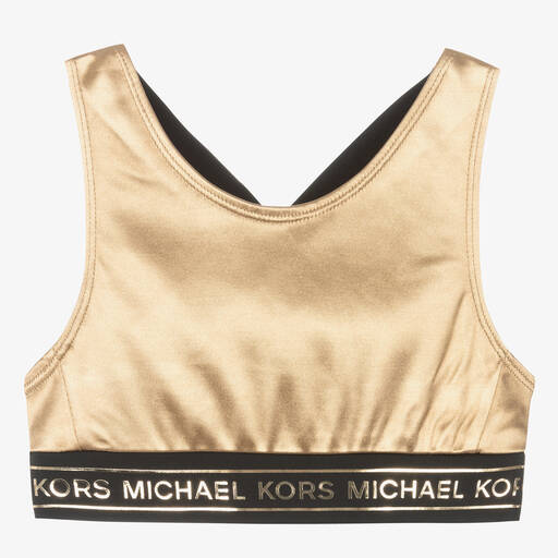 Michael Kors Kids-توب قصير تينز بناتي ليكرا لون ذهبي | Childrensalon Outlet