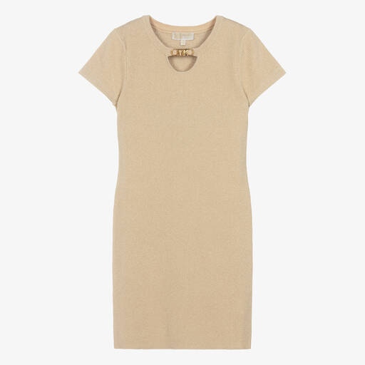 Michael Kors Kids-Teen Girls Gold Ribbed Knit Viscose Dress | Childrensalon Outlet
