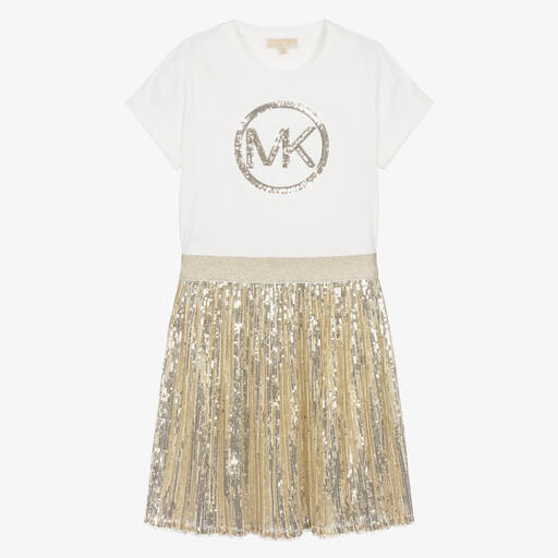 Michael Kors Kids-Teen Girls Gold Sequin Cotton & Tulle Dress | Childrensalon Outlet