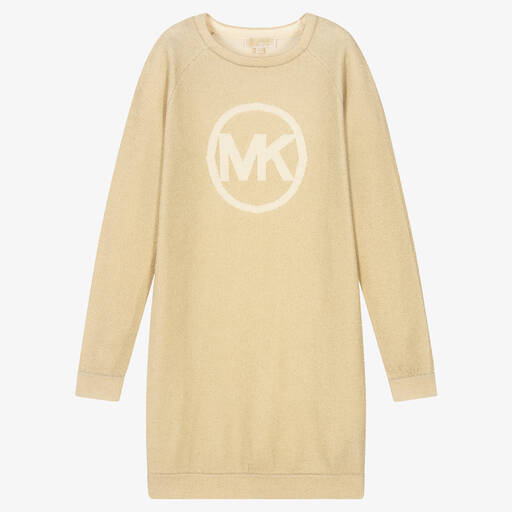 Michael Kors Kids-فستان تينز بناتي مزيج قطن محبوك لون ذهبي | Childrensalon Outlet