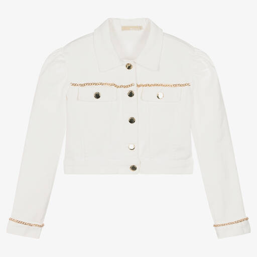 Michael Kors Kids-Teen Girls Ivory Logo Denim Jacket | Childrensalon Outlet