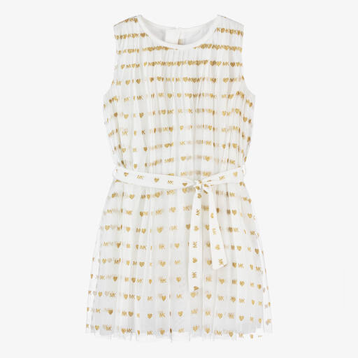 Michael Kors Kids-Teen Girls Ivory Tulle Monogram Heart Dress | Childrensalon Outlet