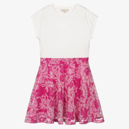 Michael Kors Kids-Teen Girls Pink & White Sequin Skater Dress | Childrensalon Outlet