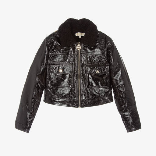 Michael Kors Kids-Teen Girls Shiny Black Faux Leather Jacket | Childrensalon Outlet