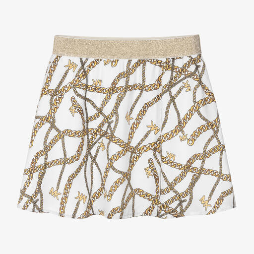 Michael Kors Kids-Teen Girls White & Gold Chain Print Skirt | Childrensalon Outlet