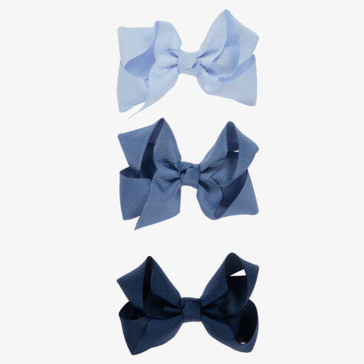 Milledeux-Girls Blue Grosgrain Hair Clips Trio | Childrensalon Outlet
