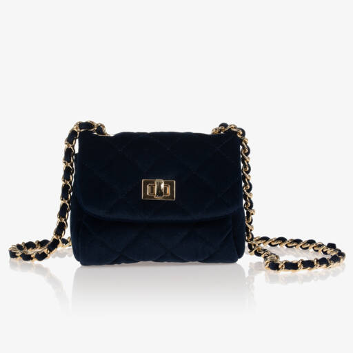 Milledeux-Girls Quilted Velvet Navy Bag | Childrensalon Outlet