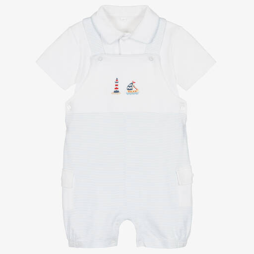 Mini-la-Mode-Baby Boys Blue Pima Cotton Dungaree Set | Childrensalon Outlet