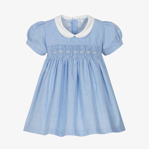 Mini-la-Mode-Blue Hand Smocked Cotton Dress | Childrensalon Outlet