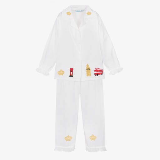 Mini Lunn-Girls Embroidered White Cotton Pyjamas | Childrensalon Outlet