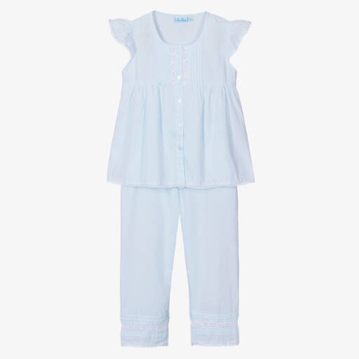 Mini Lunn-Girls Pale Blue Cotton Pyjamas | Childrensalon Outlet