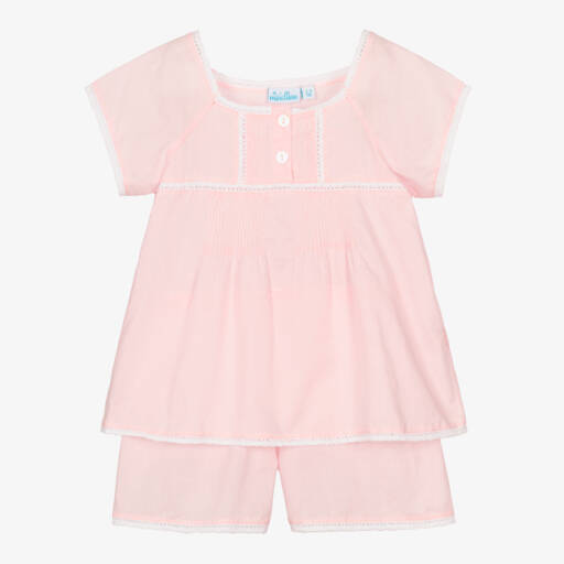 Mini Lunn-Girls Pink Cotton Short Pyjamas | Childrensalon Outlet