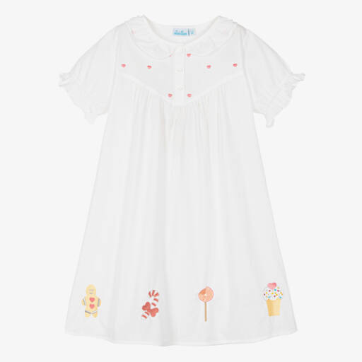 Mini Lunn-Girls White Embroidered Cotton Nightdress | Childrensalon Outlet