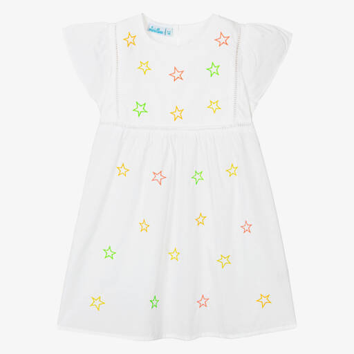 Mini Lunn-Girls White Embroidered Star Cotton Nightdress | Childrensalon Outlet