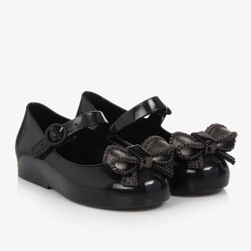 Mini Melissa-Girls Black Bow Jelly Ballerinas | Childrensalon Outlet