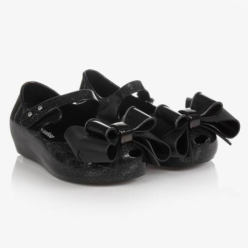 Mini Melissa-Girls Black Bow Jelly Shoes | Childrensalon Outlet