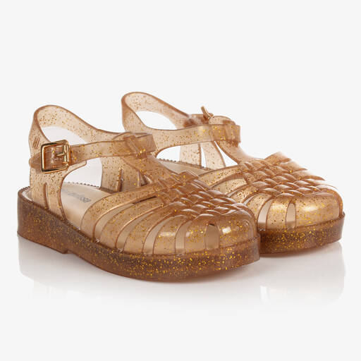 Mini Melissa-Girls Gold Glitter Jelly Shoes | Childrensalon Outlet