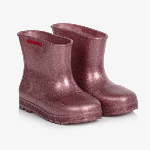 Mini Melissa-Girls Pink Glitter Rain Boots | Childrensalon Outlet