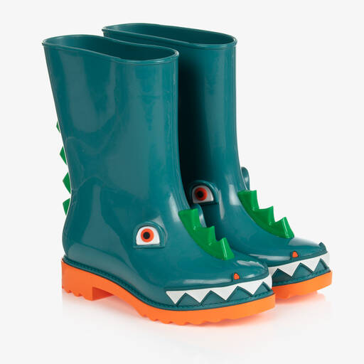 Mini Melissa-Green Dino PVC Rain Boots | Childrensalon Outlet