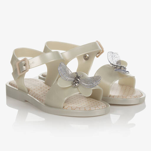 Mini Melissa-Junior Girls Ivory Pearl Bugs Jelly Sandals | Childrensalon Outlet